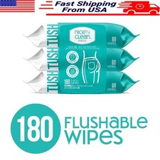 Plant-Based Flushable Wipes W/ Aloe  Vitamin E 3-Pack 180 Total Wipes Flip Top