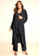 NWOT Roaman's Plus Size Beaded Sequins 3pc Pant Ensemble(Black) - 28W