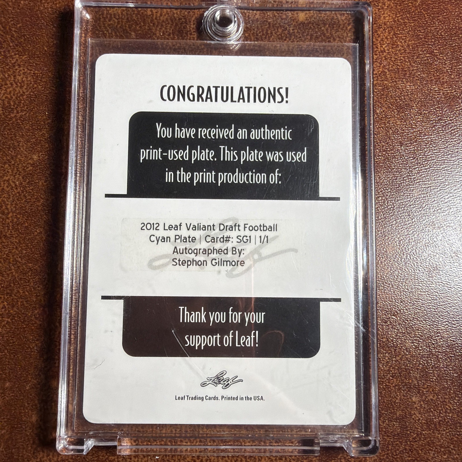 2012 Leaf  Valiant Draft Football Stephon Gilmore Auto 1/1  Printing Plate Cyan view 2