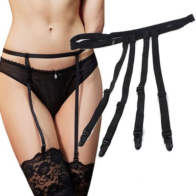 Womens Sexy Black Garter Belts for Stockings Socks Suspender with 4 Straps  Clips