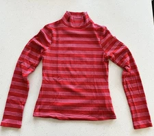 Maeve By Anthropologie Womens Pullover Mock Neck XS Striped Top Stretch Red/Pink