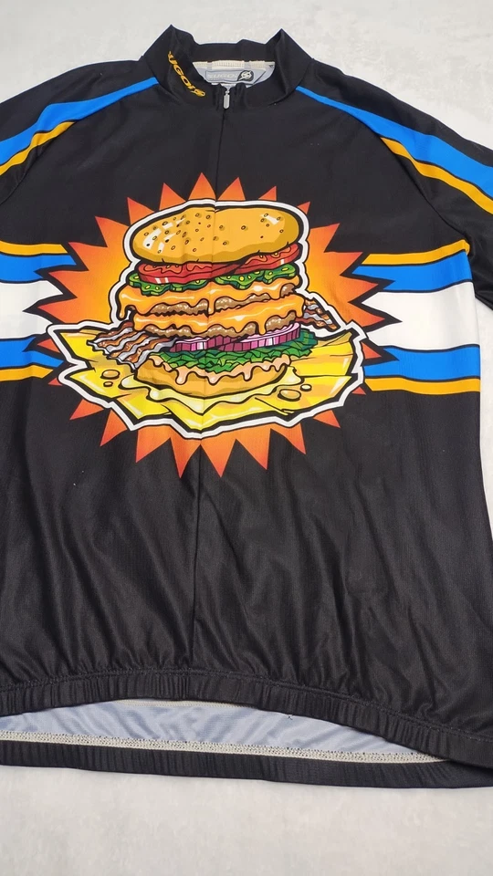 Vintage Sugoi Cycling Shirt Men's Size Medium Cheeseburger Fries All Over Print - Image 4 of 4