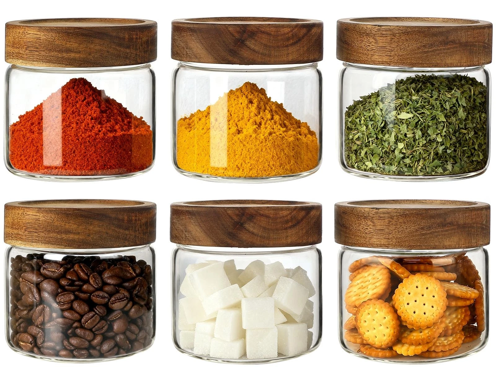 17oz Airtight Glass Spice Jars with Lids (6-Pack) – Includes 120 Pre-Printed ...