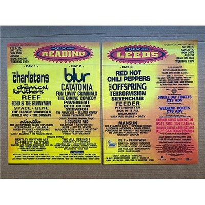READING / LEEDS 1999 BLUR/RED HOT CHILI PEPPERS/OFFSPRING POSTER SIZED original 