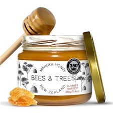 Bees & Trees Manuka Honey 350+ MGO - Raw Pure New Zealand Monofloral Honey – ...