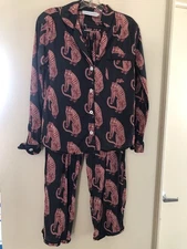 Desmond & Dempsey Sansindo Black pink tiger pajama top &pants cotton Sm Portugal