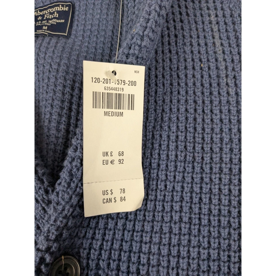 NWT $78 Abercrombie Fitch Men's Shawl Collar Cardigan Sweater Blue M (Read) - Image 3 of 4