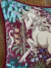 Vintage Needlepoint Unicorn Pillow Mythical Decor Velvet Back — photo 3
