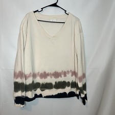 Maurice s Women s Cream Multicolored V Neck Long Sleeve Sweatshirt Size Large