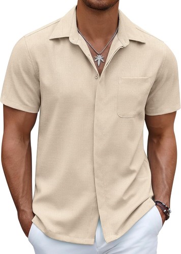 Men's Casual Linen Beach Shirt Button Down Summer Shirt Hawaiian Shirts - Afbeelding 4 van 65