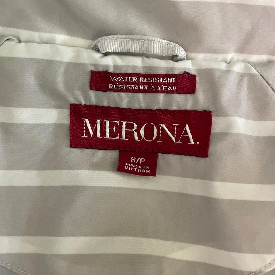 Merona Striped Water Resistant Hooded Rain Jacket Small Beige White Clean Girl - Image 2 of 4
