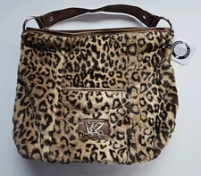 Kathy Van Zealand Zookeeper Shopper Shoulder Bag Faux Leopard Fur Purse NWT