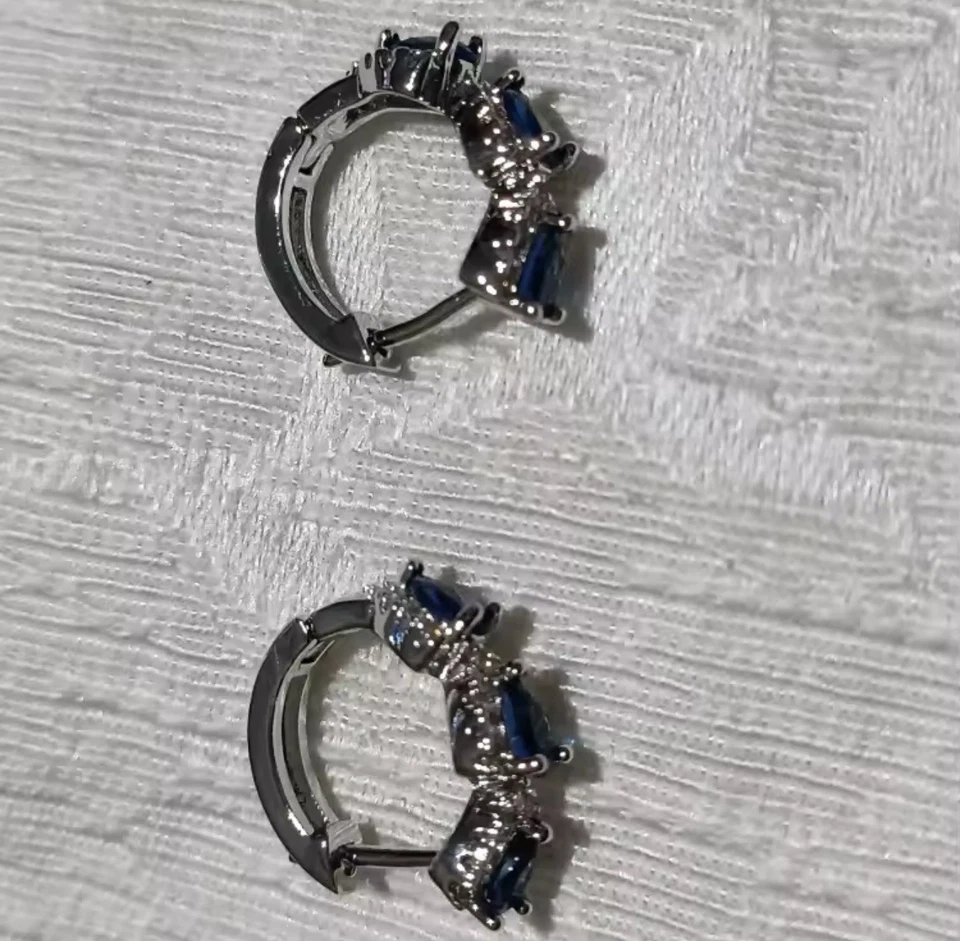 Aro de zafiro azul natural de Ceilán de 2 quilates de plata de ley 925 pendiente de abeto para ella regalos Foto 4 de 4