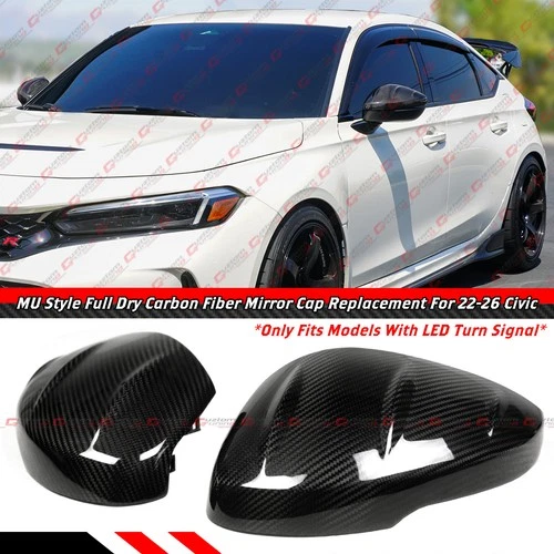 For 22-26 Honda Civic MU Style Full Carbon Fiber Side Mirror Cover Cap W/ Light