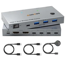 USB C KVM Switch 4K@60Hz, Dual Monitor Docking KVM Switch for 2 Laptops Shari...