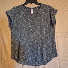No Boundaries Juniors Brushed Rib V-Neck Top Black White Speckled Knit Size L