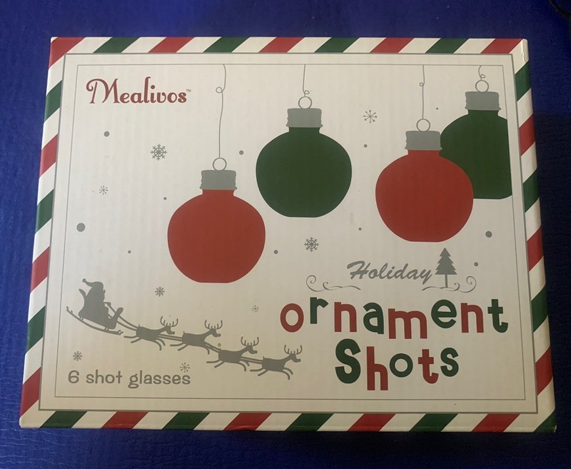 Mealivos Holiday Ornament Shots, Open Box - New. 6 Shot Glasses