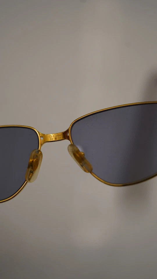 Vintage CARTIER PANTHERE WINDSOR GOLD SUNGLASSES 1980s w/ Blue Lens - Image 3 of 4