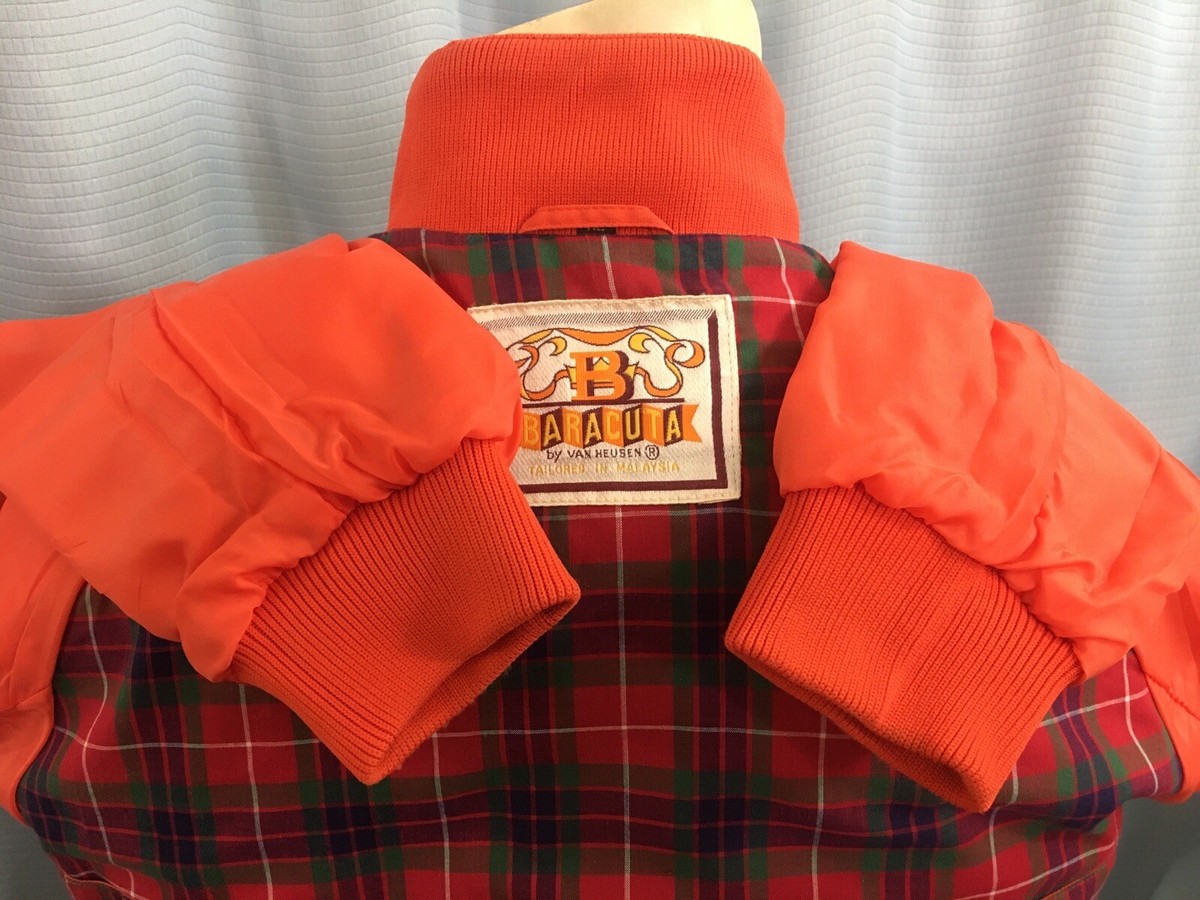 M- XL Vintage BARACUTA Van Heusen G9 Jacket TOMATO RED Plaid