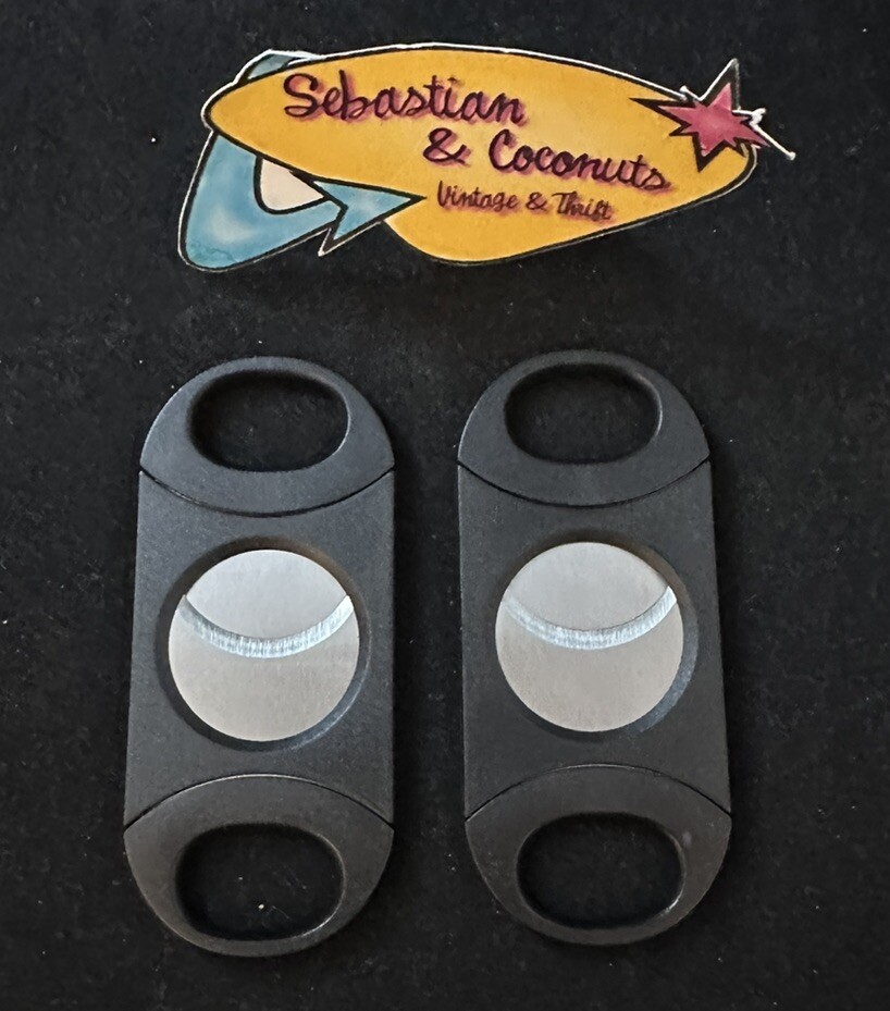 Lot of 2 Roygra Black Plastic Cigar Cutter Snips Stainless Steel Double Blade