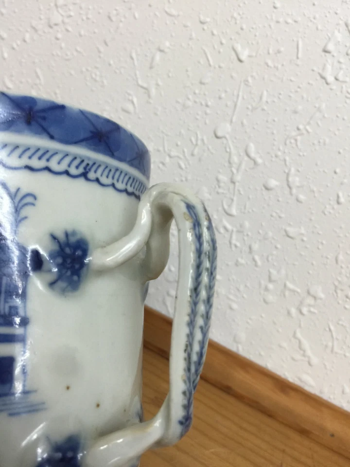 Taza de porcelana antigua china QIAN LONG porcelana azul y blanca EXPORTACIÓN 18º Foto 2 de 4