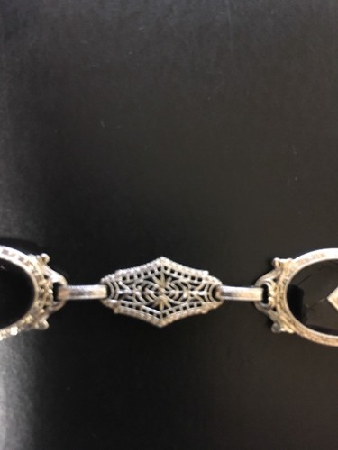 Filigranes antikes Armband 14 Karat Weißgold schwarzer Onyx & Diamant - Bild 5 von 6