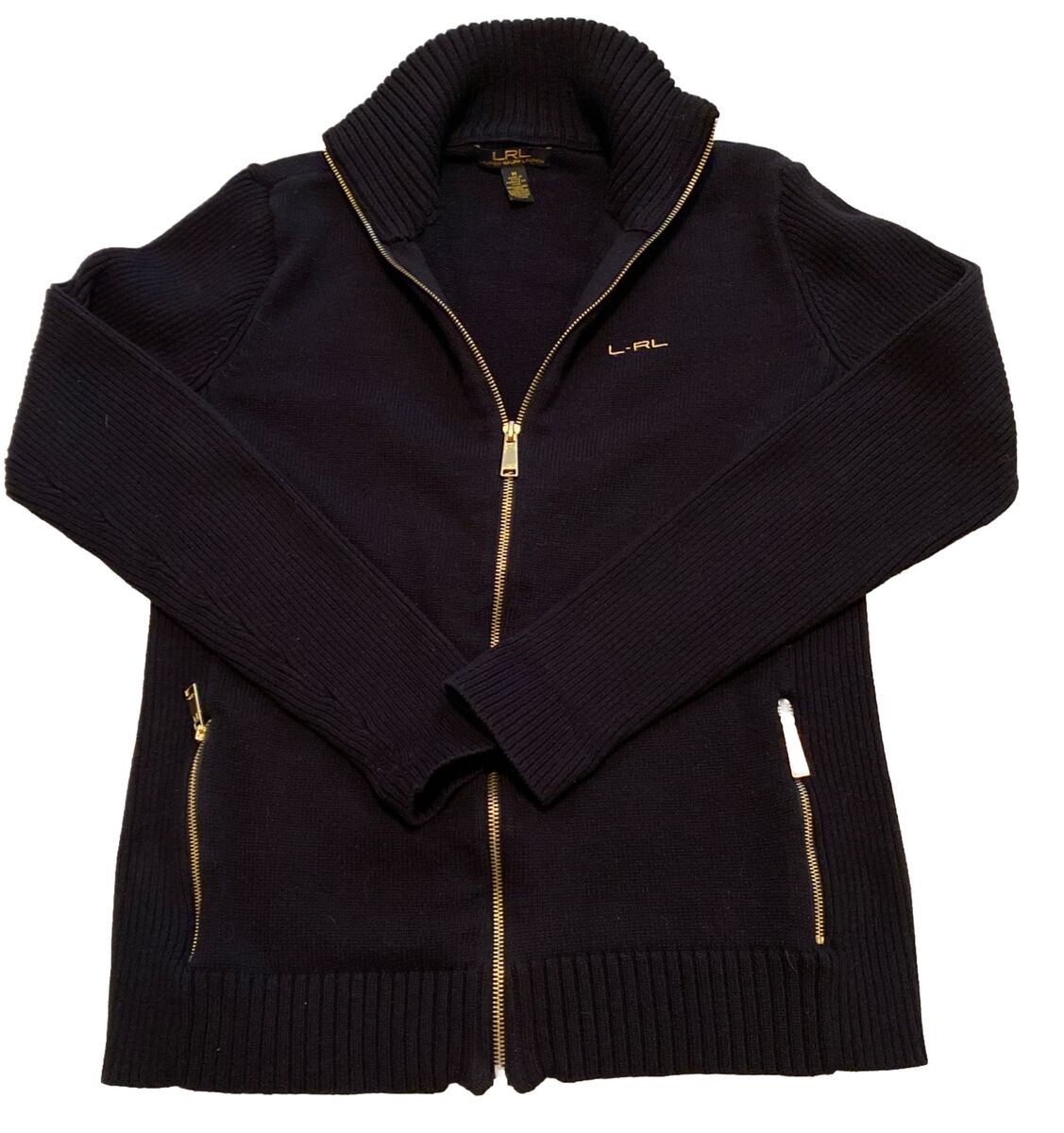 Ralph Lauren Black Label Gold Full Zip Mock Neck Ribbed Ralph Lauren Black Label Gold Full Zip Mock Neck Ribbed
