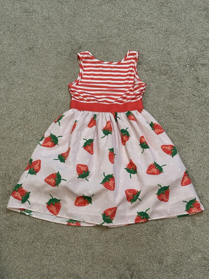 Max & Daisy Girls Strawberry Dress Size 6X Red White Stripe Top Empire Waist - Imagem 2 de 4