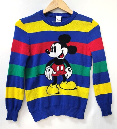Mickey Mouse Sweater Youth Size Medium Retro Striped Reimagined Kids Disney 100