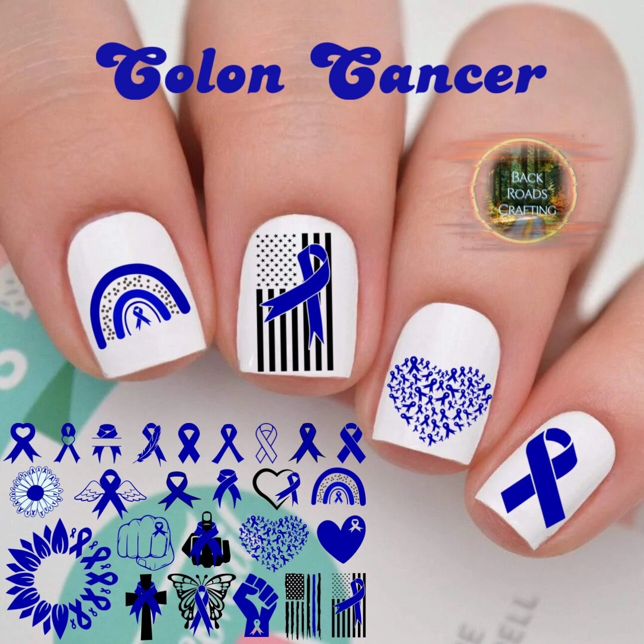 Colon Cancer Waterslide Nail Art Decals Set Of 50 Instructions & Bonus