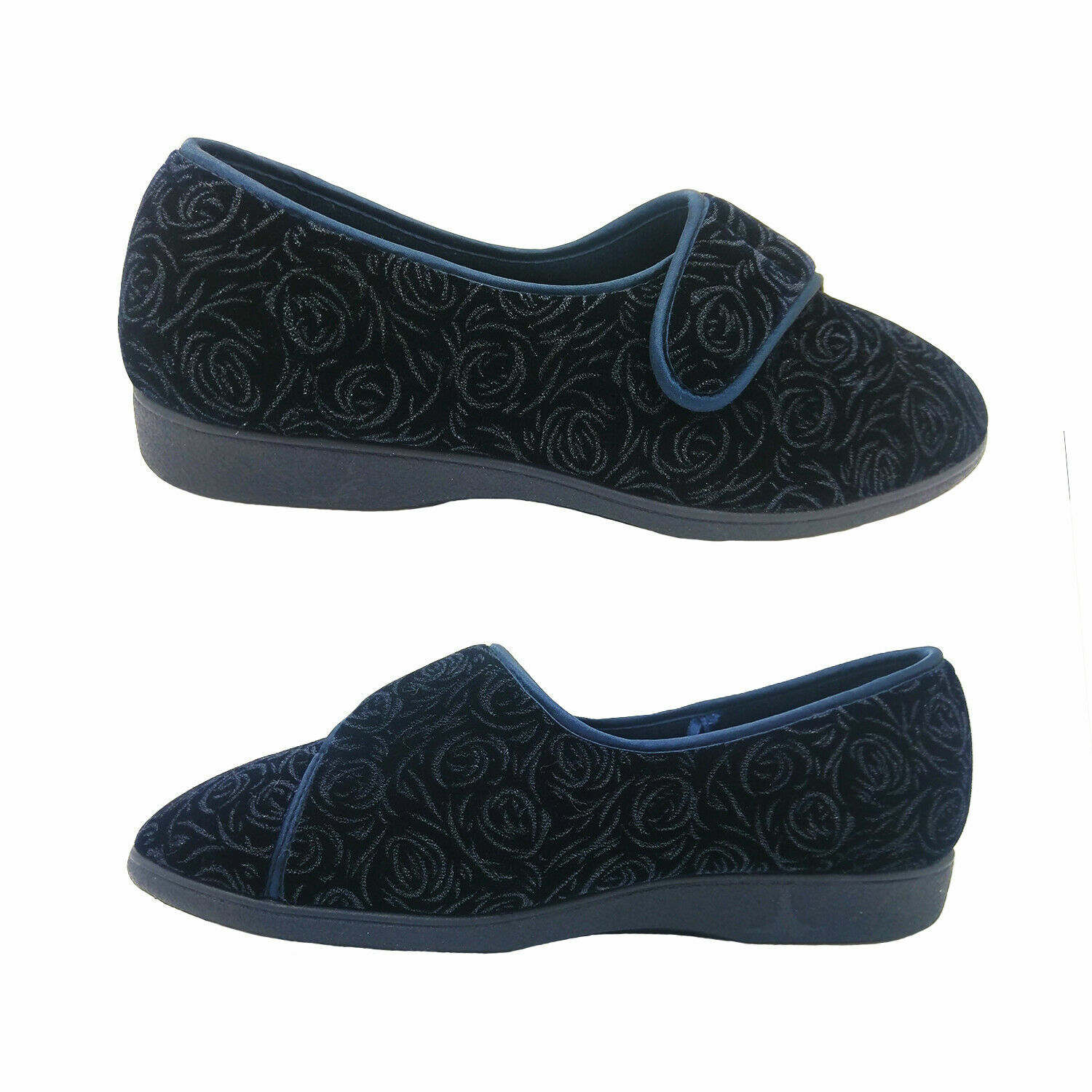Grosby Rosie Ladies Slippers Rose Pattern Velour Tab Close Everyday Slipper  | eBay