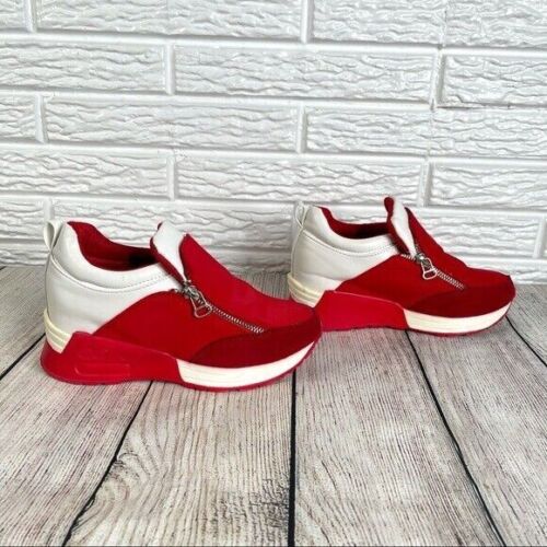 Zapatillas Osh Wedge rojas blancas con cremallera cierre informales talla 35 - Imagen 3 de 10