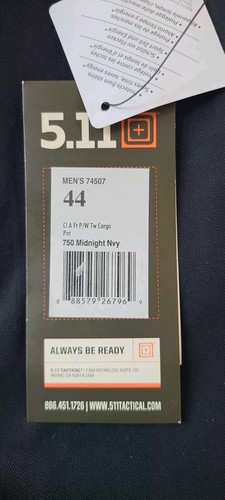 Men's 5.11 Tactical Navy Pants Size 44 unhemmed Class A Flex Tac Waist - Picture 16 of 18