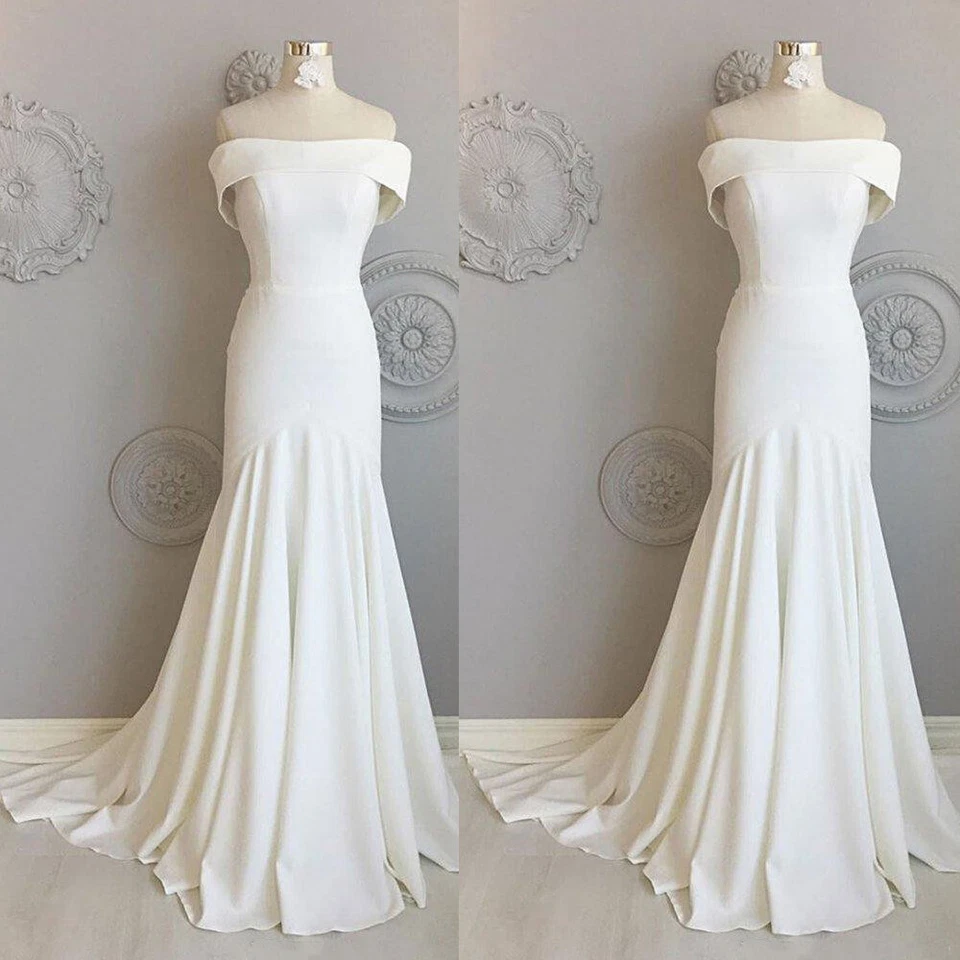 Elegant Chiffon Wedding Dresses Mermaid Off the Shoulder White Ivory Sweep Train - Image 2 of 4