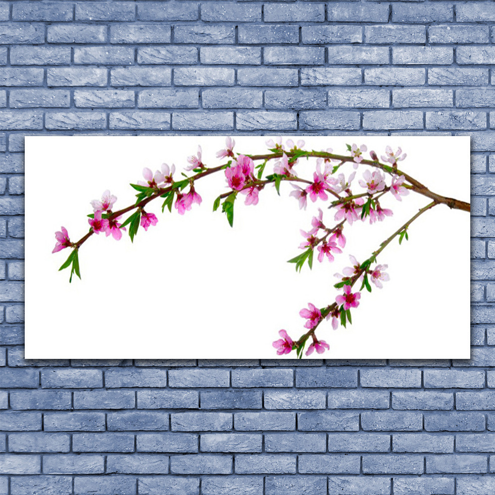 Tableau nature sur toile 140x70 cm avec branche fleurie pour décoration murale