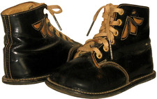Stunning VtG 1930s-40s Blue Leather Baby Booties Ecru Cut-Outs Hard Sole Boots