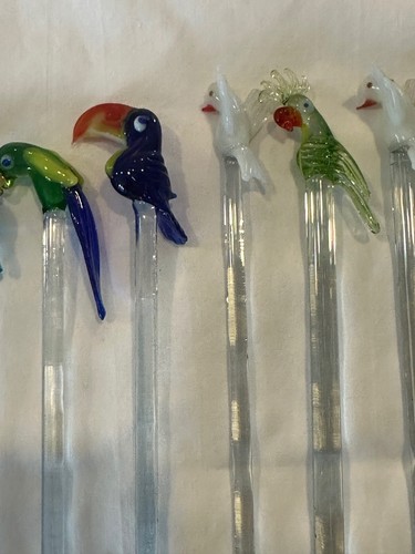 Hand Blown Glass Swizzle Sticks Drink Stirrers Tropical Octopus Birds Fish Tiki - Picture 5 of 7