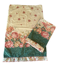 2 Vtg Roses Floral Ruffle Pillowcases Luxury Percale Cottage Standard Cannon