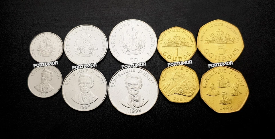Haiti 5 Pcs UNC Coins SET,  5 20 50 Cents 1 5 Gourdes 1995 2011 - Image 2 of 4
