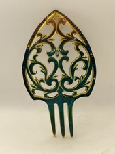1920  s Hair Comb French Art Deco Teal Blue Celluloid  Paste 5  Missing 3 Stones