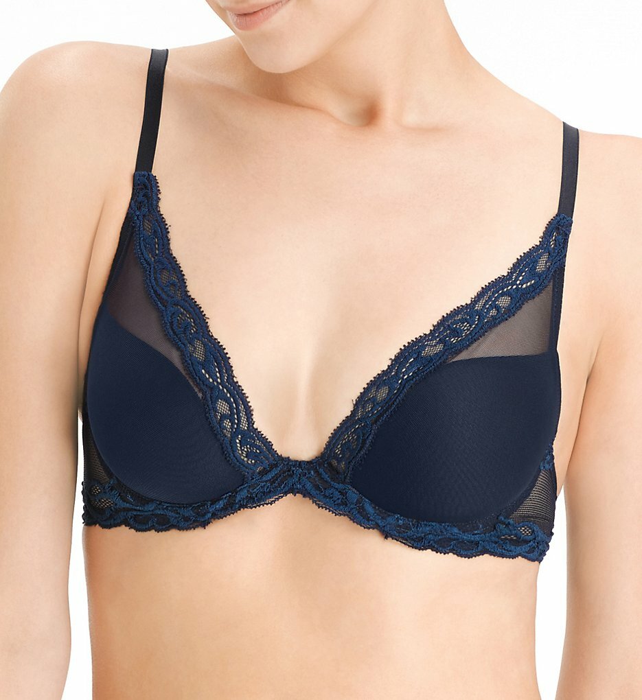 NATORI 32G #730023 FEATHERS CONTOUR PLUNGE UNDERWIRE BRA, MIDNIGHT, NWT $68