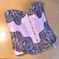 Adore Me Pink Black Lace Up Satin Corset Bustier Strapless Lingerie Fairy large