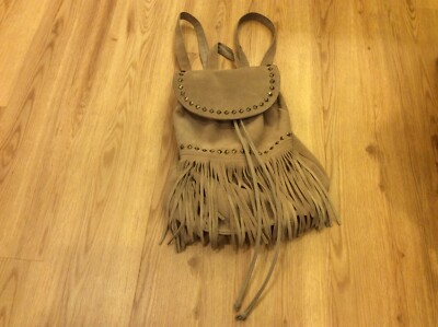Steve Madden Tan suede leather fringe Backpack with Adjustable Straps - Main Image