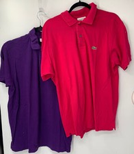 Lot of 2 Lacoste Mens Purple Pink Short Sleeve Polo Shirts Classic Fit sz L
