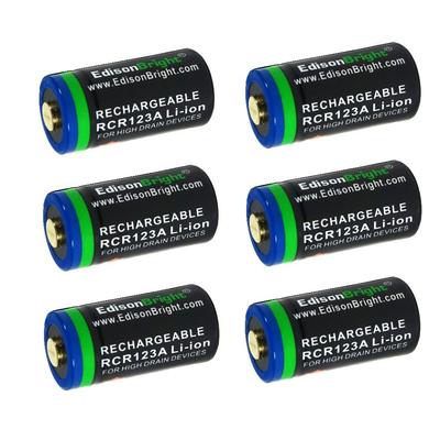 6 Pack Genuine EdisonBright 16340 RCR123A 650mAh rechargeable Li-ion batteries
