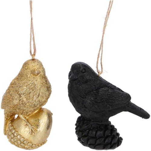 Set of 2 Bird Ignaz Hanging Black Gold Decorative Country House Shabby Country - Picture 1 of 1