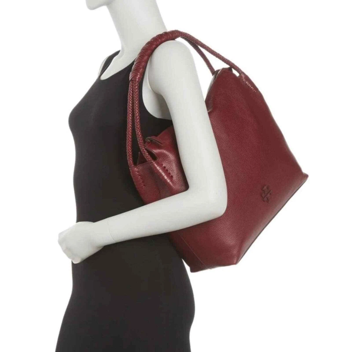 Tory Burch Distressed Magenta Glazed Leather Hobo Bag