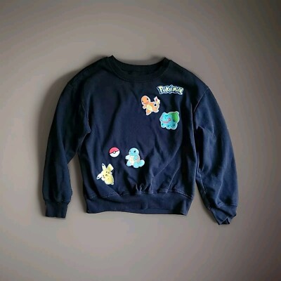 Pokémon Sweater Youth Large Black GOOD Charizard Bulbasaur