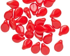 Bead, Pip, 30 Opaque RED Czech Pressed Glass 7x5mm Petal with 0.7-0.9mm Hole