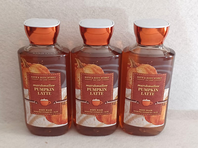 3x Bath & Body Works MARSHMALLOW PUMPKIN LATTE 10oz Body Wash NEW!